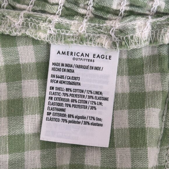 American Eagle 2 Piece Crop Top Flowy Pants Large Green Lined Gingham Hippie - Picture 15 of 16